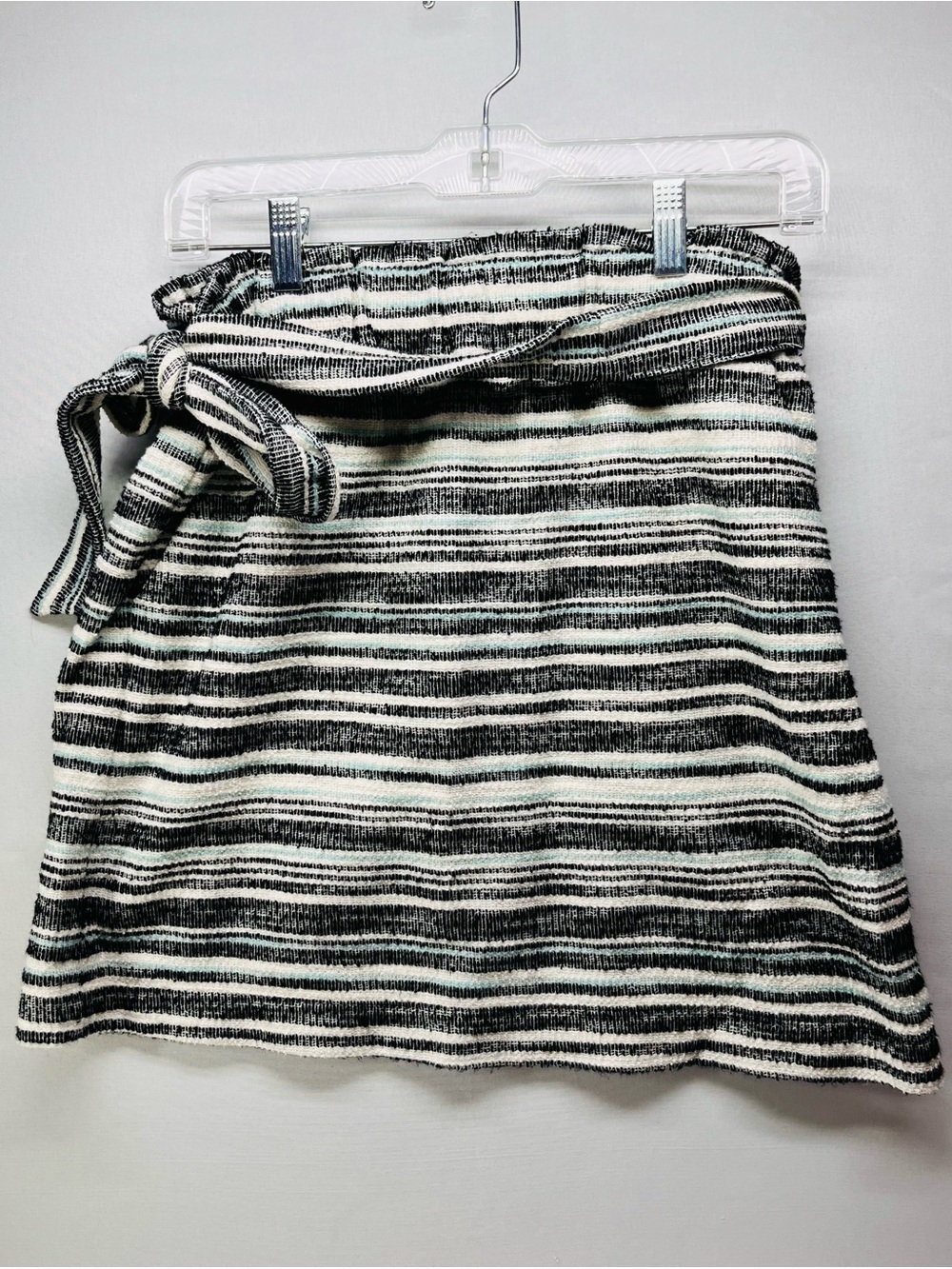 LOFT Black and White Striped A-Line Wrap Skirt